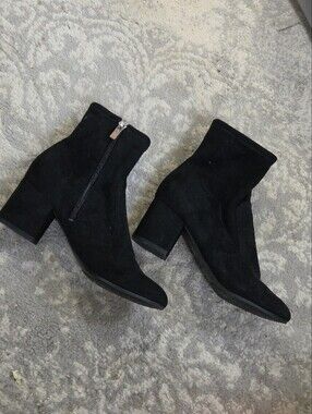 Unisa Black Suede Ankle Booties with Side Zipper